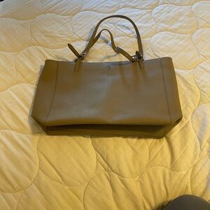 Tory Burch York Large Buckle Tote French Gray Saffiano Leather Silver